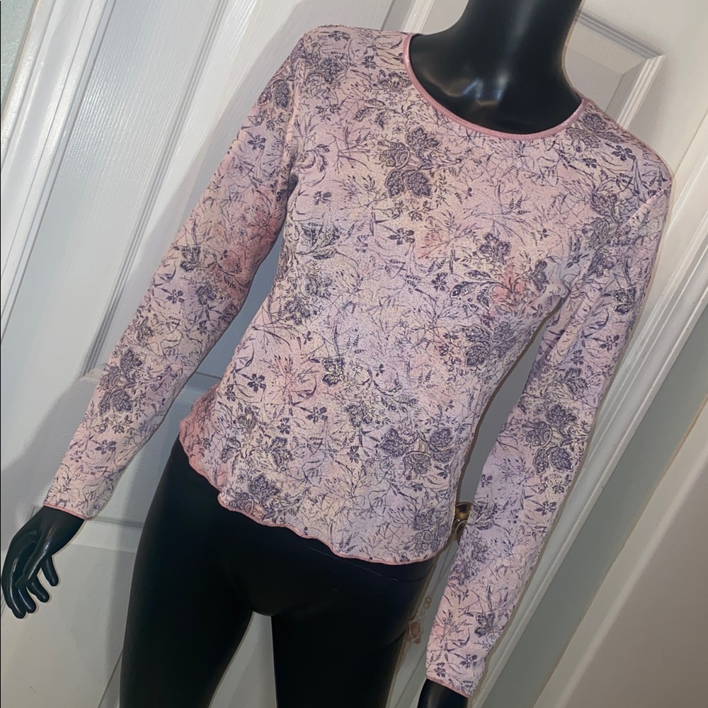 J. Jill Pink Sheer Floral Long Sleeve Top